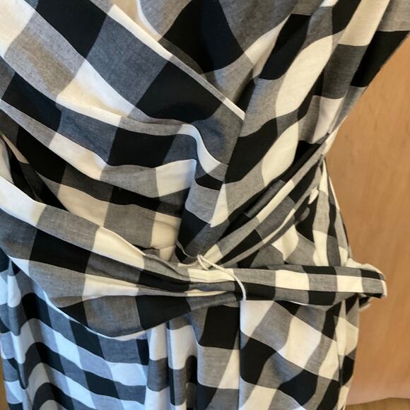 Calvin Klein Sleeveless Gingham black white checked midi fit flare Wrap Dress 10 - Picture 10 of 16